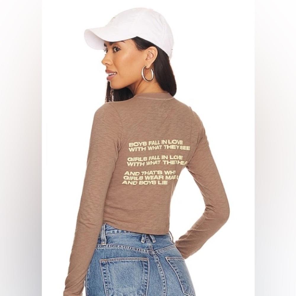 Boys Lie Heather Brown‎ Cropped Graphic Henley Tee M - Picture 2 of 8